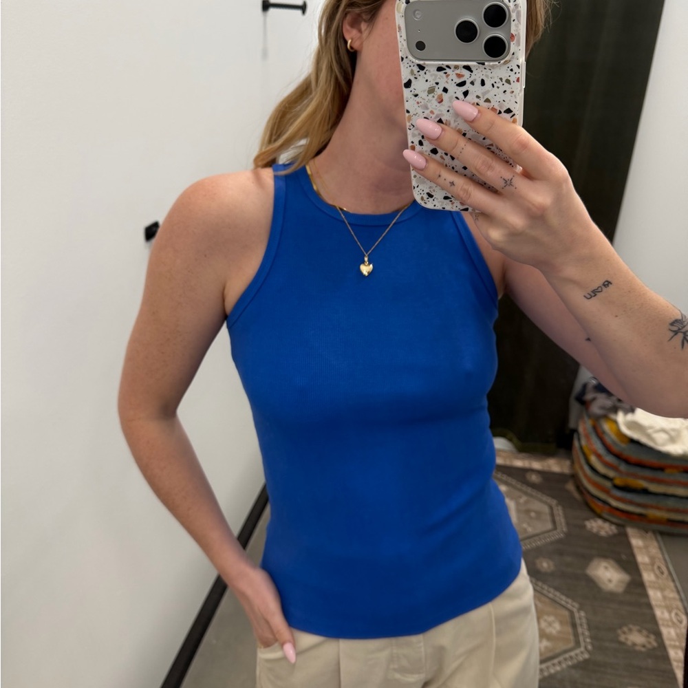 Blue Women's Ribbed Racerback Tank Top - Picture 2 of 6